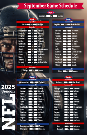 NFL September Game Schedule 2025 – Free Printable PDF tabloid