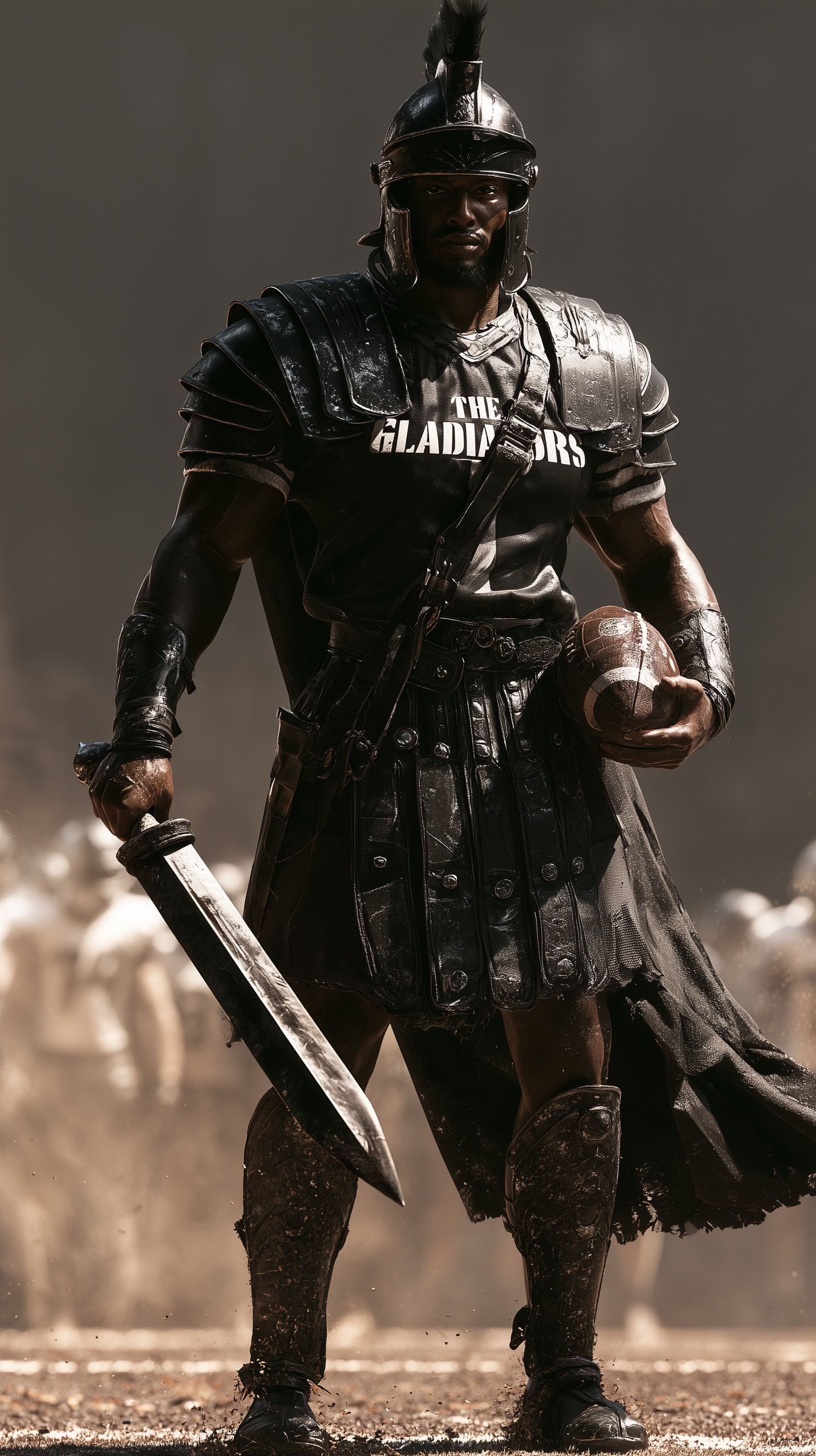 The Gladiators black and gold fantasy football team iPhone wallpaper featuring armored warrior