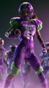 Violent Violets 3D fantasy football team iPhone wallpaper background featuring female player